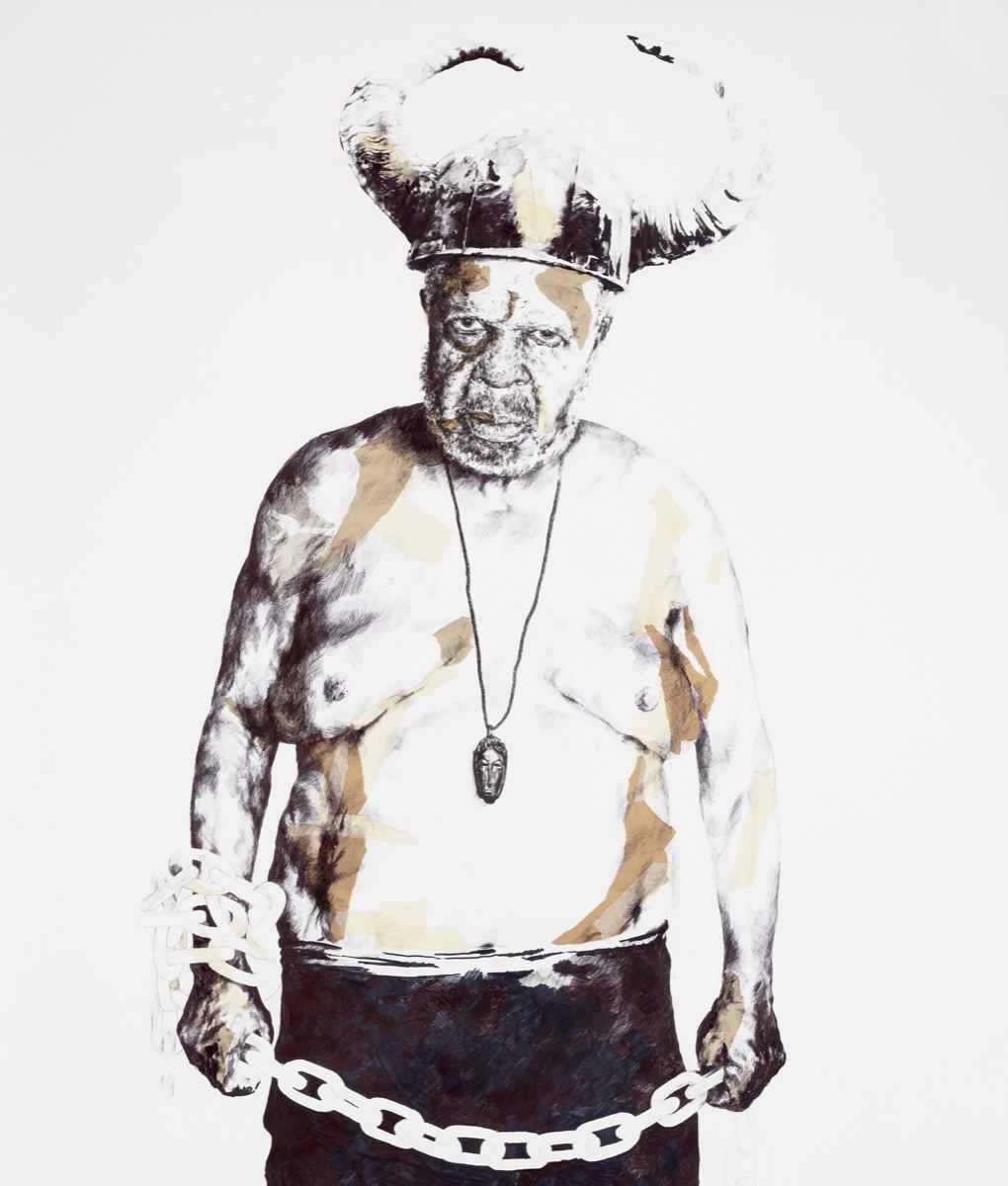 Pay the Devil by Ezra Myers, large-scale work on paper exploring Jab Jab and Trinidadian Carnival tradition